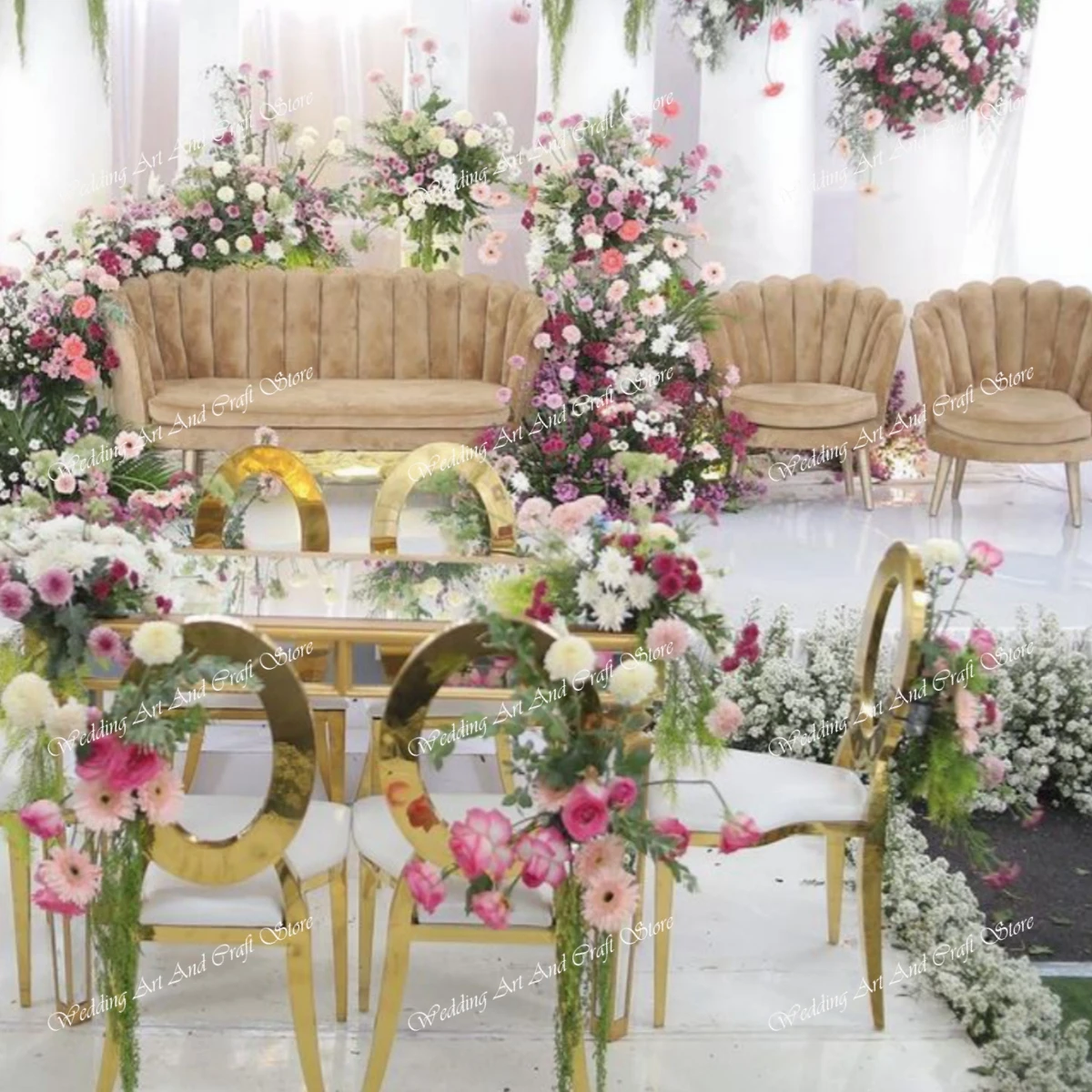 Modern Gold Stainless Steel Banquet and Event Chairs round Base Back Wedding Chairs for Outdoor Use