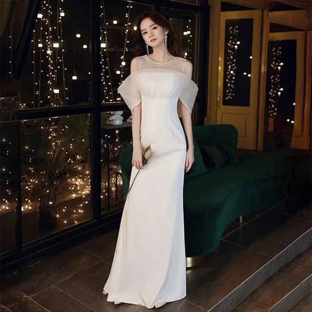 Elegant Simple white long-sleeved evening dress bridal wedding dress - –  GOOD GIRL REBEL