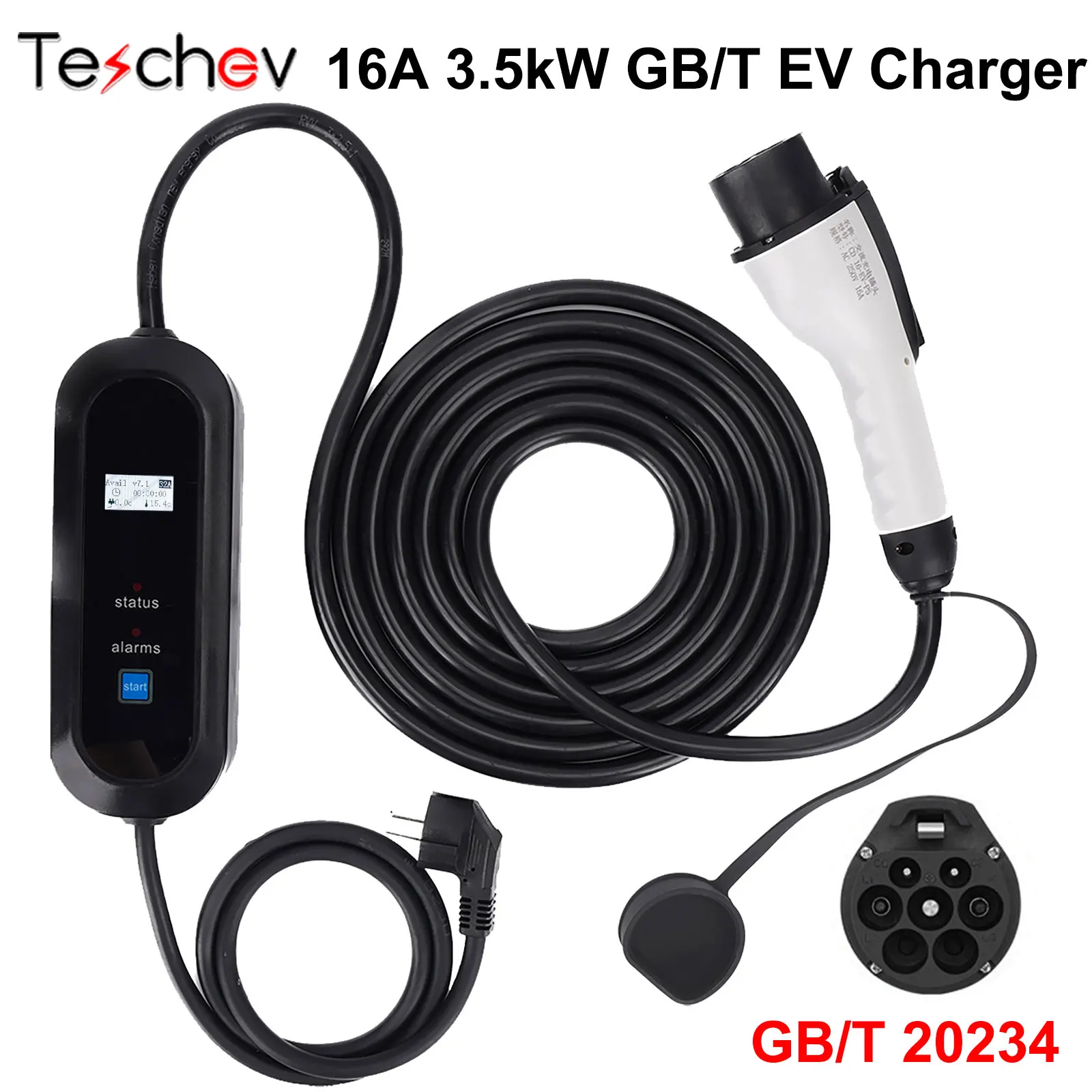 

Teschev 3.5KW 16A EV Portable Charger Type2 EVSE Wallbox GBT Electric Car Charger J1772 Type1 Charging Adapter