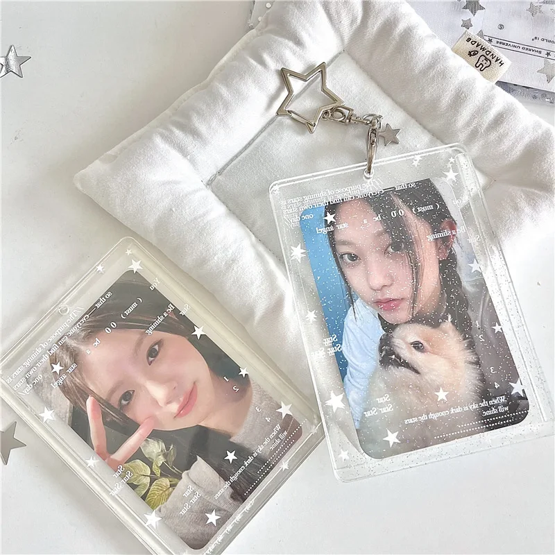 1pcs Cute Star Glitter Kpop Card Sleeves Holder 3 Inch Storage Holder Card Films Game Cards Protector Keychain Gift 5