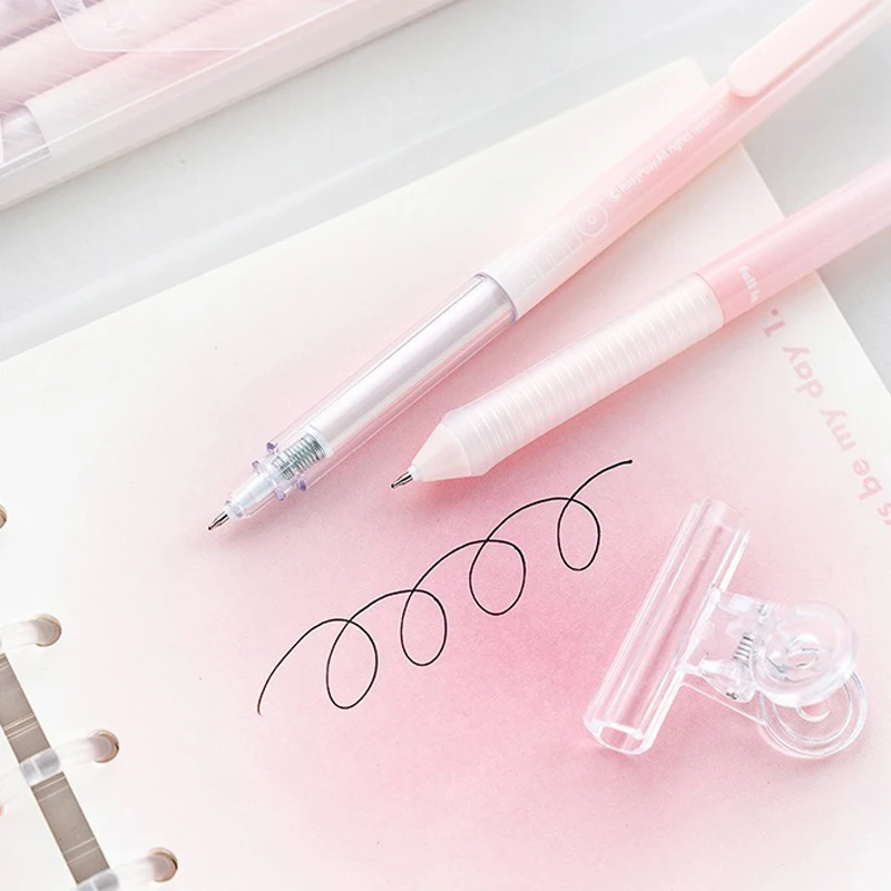 4 Pcs/Set ​Gradient Color Gel Pen 0.5mm & 0.38mm Press-Type Black Ink Writing Pens for Girl Student School Study Stationery