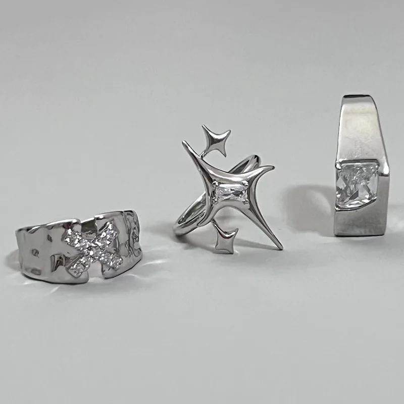 Couples Rings Finger Ring Silver Ring Opening Ring Adjustable Rings Vintage Irregular Cross Star for Women Men Punk Gothic