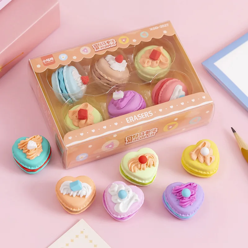 Pencil Eraser 1 Set Cartoon Cute Macaron Dessert Rubber Mini Eraser Set Stationery