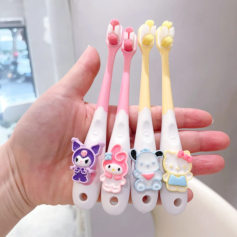 

5 шт. детская зубная щетка Sanrio My Melody Kuromi Cinnamoroll, милая мультяшная портативная Мягкая зубная щетка, милые инструменты для уборки полости рта