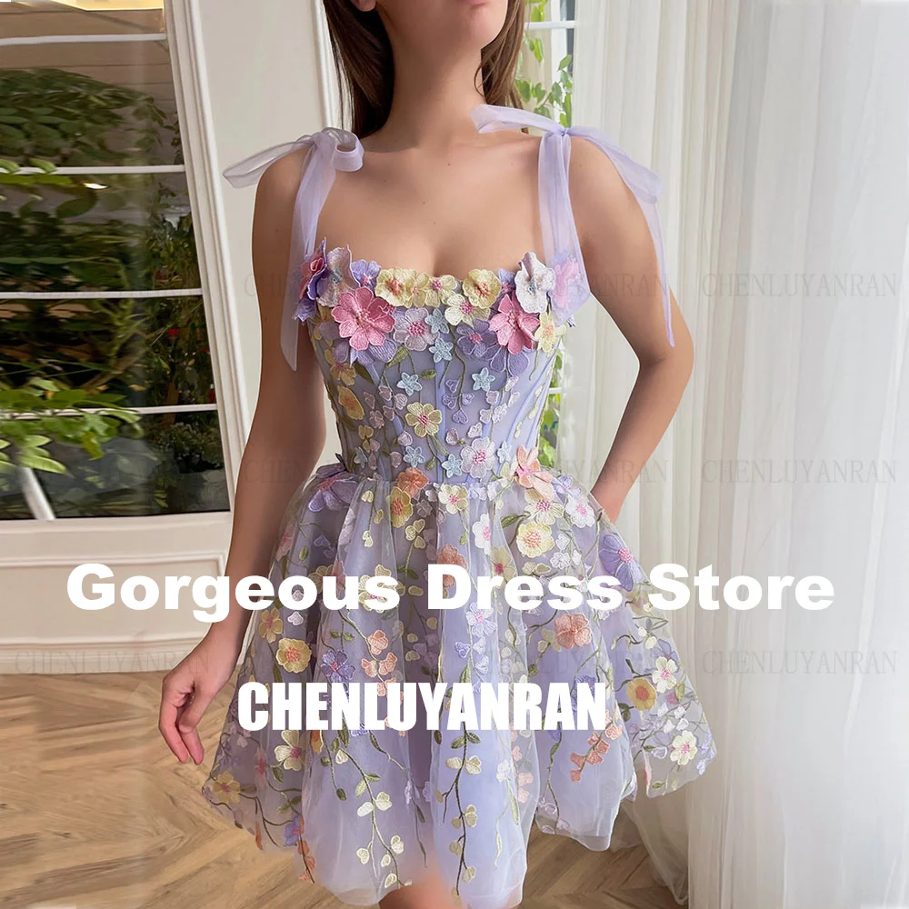Purple Lace Formal Occasion Dresses Bow Strap Mini A-Line Party Dress Luxury Short Zipper Sexy Cocktail Gown