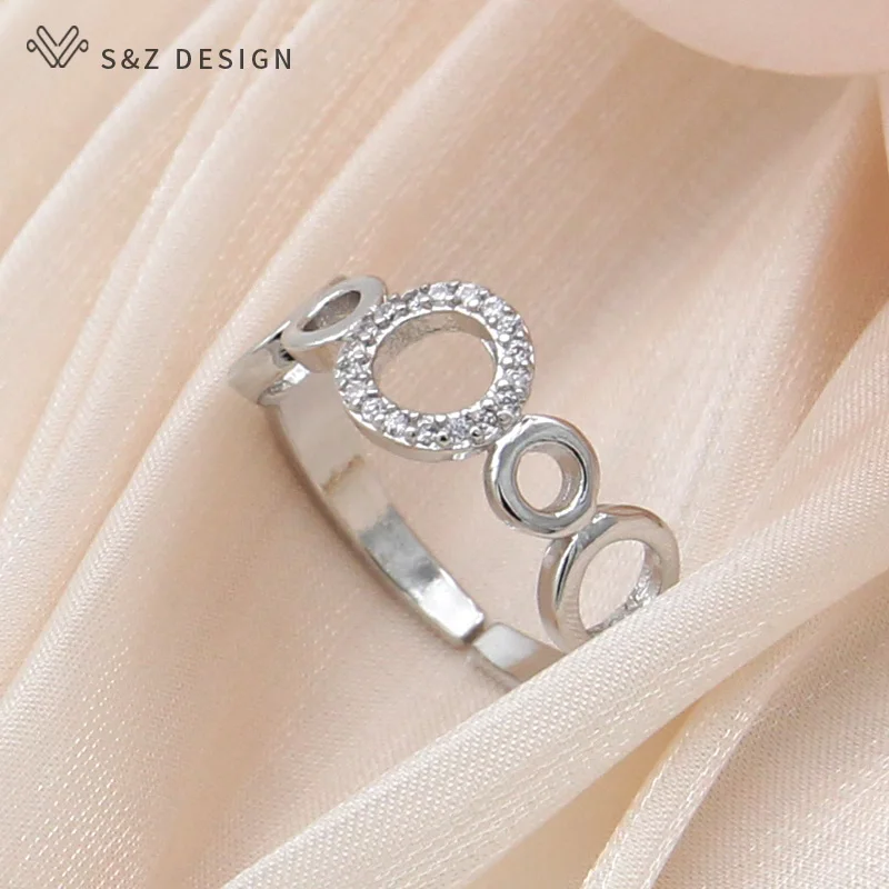 S&Z DESIGN New Fashion Round Micro Wax Inlay Cubic Zirconia Adjustable Rings For Women Vintage 585 Rose Gold Color Jewelry Gift