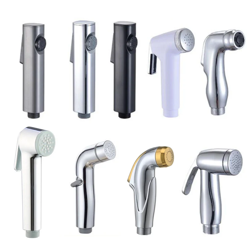 White Silver ABS Self-Cleaning Handheld Bathroom Bidet Sprayer with Nozzle Holder & Hose