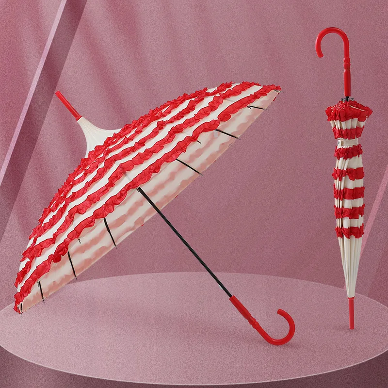

Lace Pagoda Umbrella Straight Rod Long Handle Pagoda Umbrella Sunny Umbrella Light Luxury Court Wind Umbrella