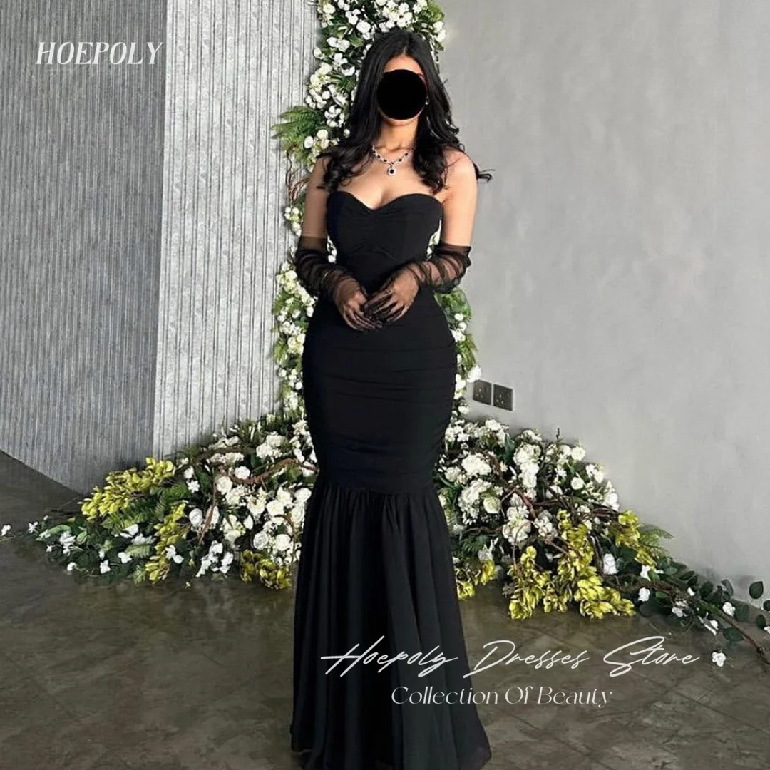 

Hoepoly Strapless Formal Occasion Wedding Party Dress Black Mermaid Prom Gowns Long Sleeves Evening Dresses for Special Events