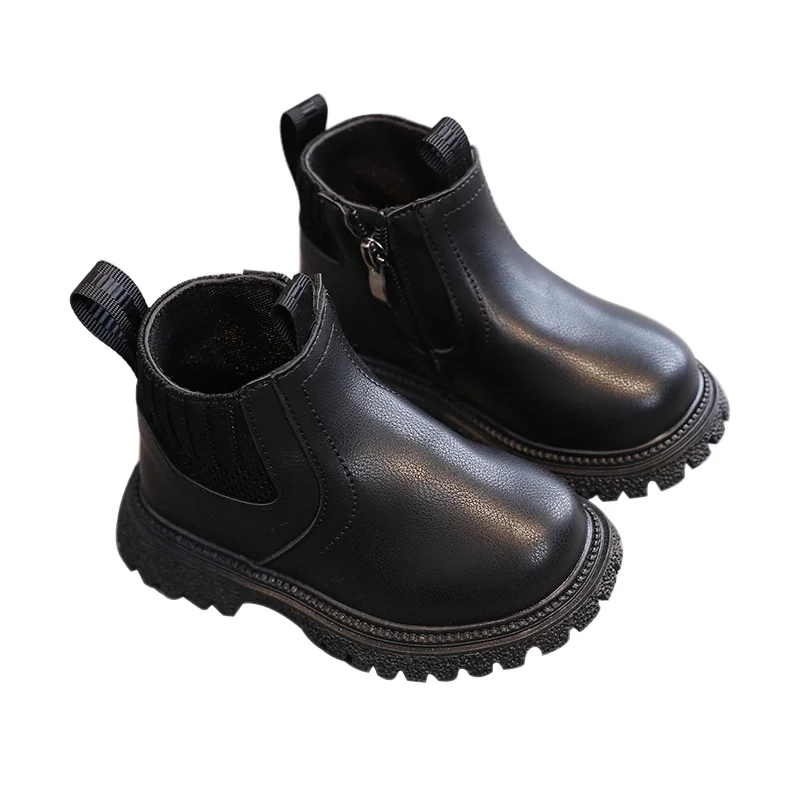 Children Boots British Style Boys Girls Side Zipper Non-Slip Rubber Sole Ankle 2-12 Years Old