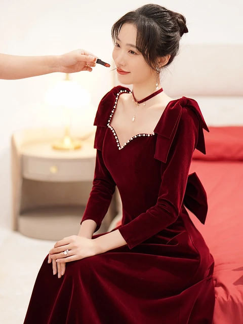 Baywell Elegant Nightgowns for Women, Velvet Warm Long-sleeve Sleepwear Gown  for Mom or Granny Red US 12 - Walmart.com