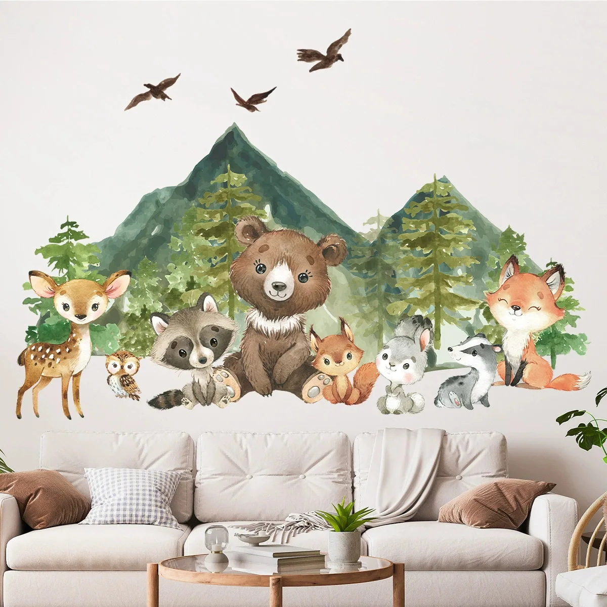 Whimsical Animal Forest Wall Decals Self-Adhesive PVC Wall Stickers for Kids Room Nursery Bedroom Decor