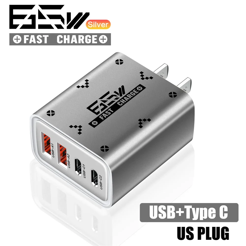 Insgesamt 65 W USB-Ladegerät Typ C QC3.0 Schnelllade-Handy-Reise-Wandadapter EU/US-Stecker für iPhone Samsung Xiaomi Huawei