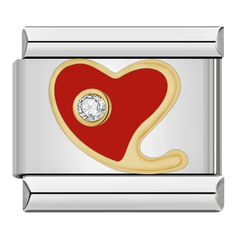 Elegant Red Glaze Floral Heart Charm for Bracelet Jewelry Making