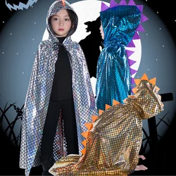 Sequined Dinosaur Cape Halloween Cosplay Costume Hooded Cloak for Kids Boys Festival Party Carnival Children's Cloak with Hood