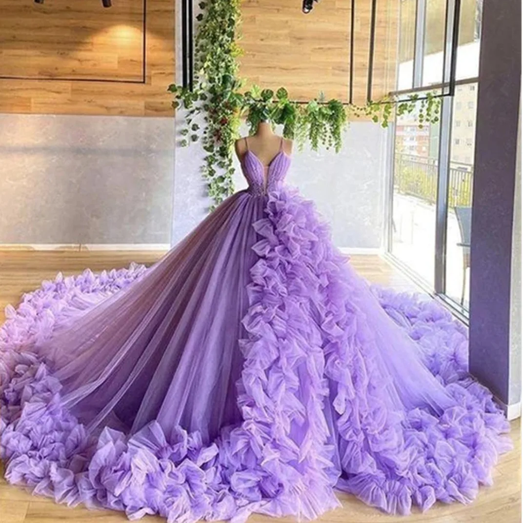 

Фиолетовое милое платье для Quinceanera с цветочной аппликацией без рукавов милый V-образный вырез со шлейфом со шнуровкой сзади Vestid вечерние платья