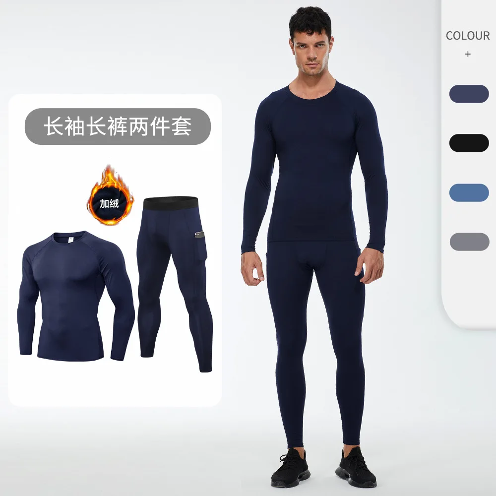 

winter thick fleece warm men sweatsuits sportswear elastic sweatshirt+leggings running jogging outfits fitness gym workout set