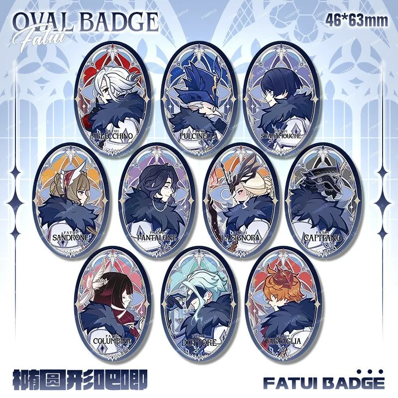 เข็มกลัดรูปไข่ Genshin Impact Tartaglia Arlecchino Scaramouche ชุดสะสม 1 ชิ้น สำหรับคอสเพลย์และเครื่องแต่งกาย 1