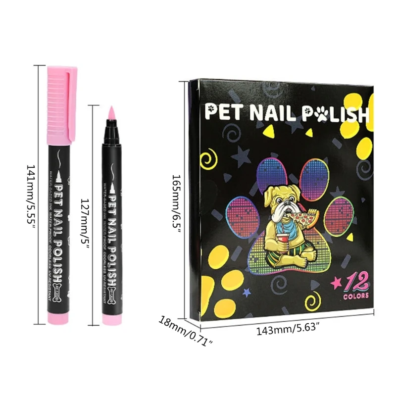 12Pcs Pet Polish Pen Set for DIY Dog Nails, Water-Based Pet Polish
