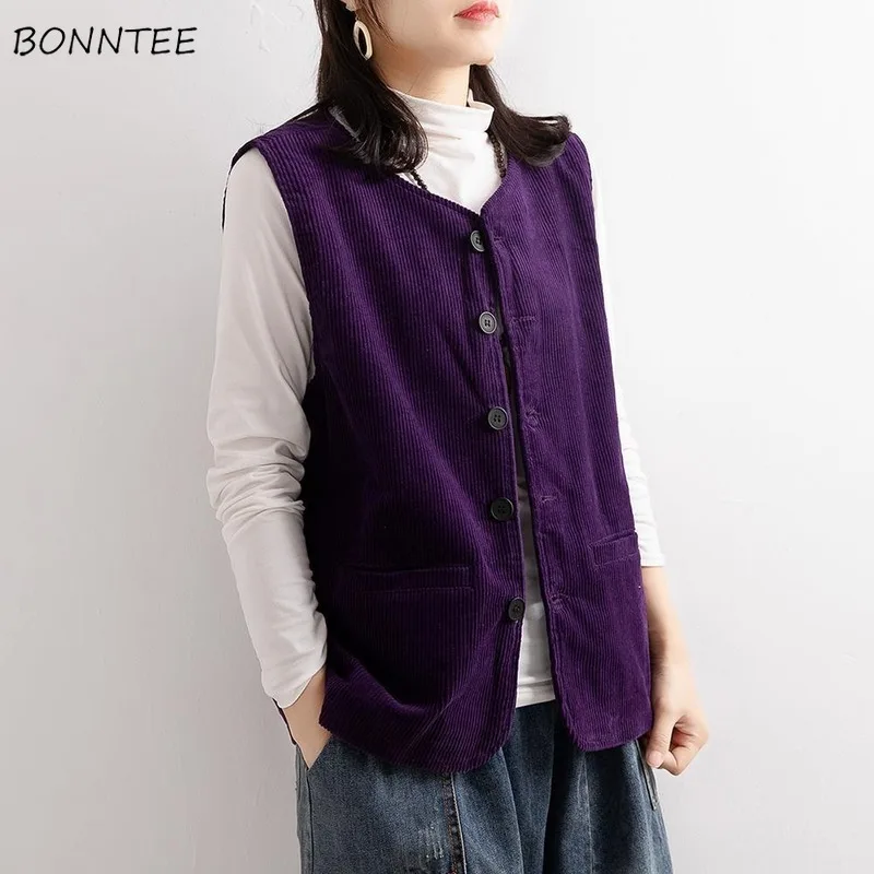 

Vest Women V-Neck Solid Single Breasted Ulzzang Stylish Loose All-match Leisure Ladies Waistcoats Elegant Autumn Baggy 3XL Chic
