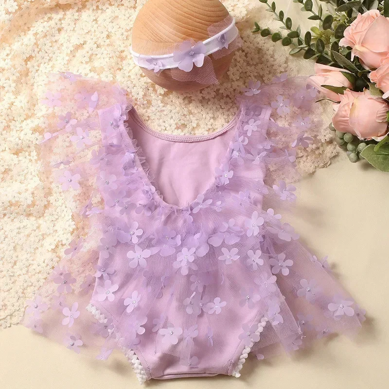 

Newborn Flower Lace Princess Dress Baby Growth Commemorative Take Photos Clothing Neonatus Full Moon Souvenir Photography Props