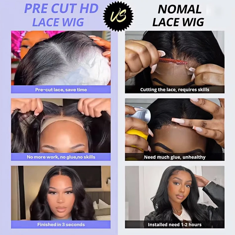 Wear And Go Glueless Bob Wig Human Hair Short Body Wave Lace Front Wigs Pre Cut Brazilian Hair 5X5 HD Lace Closure Wig For Women 5