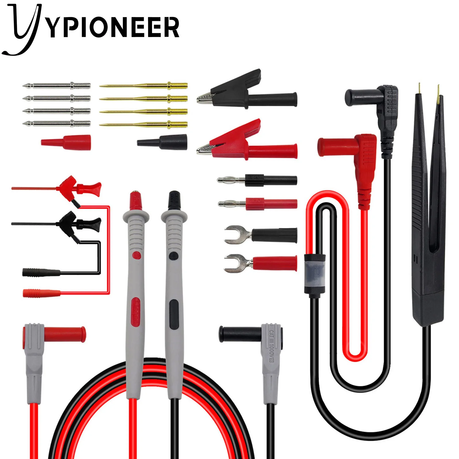 

YPioneer P1503 Multimeter Test Leads Kit with Alligator Clips Replacable Probes Mini Grabber Test Hook Clips