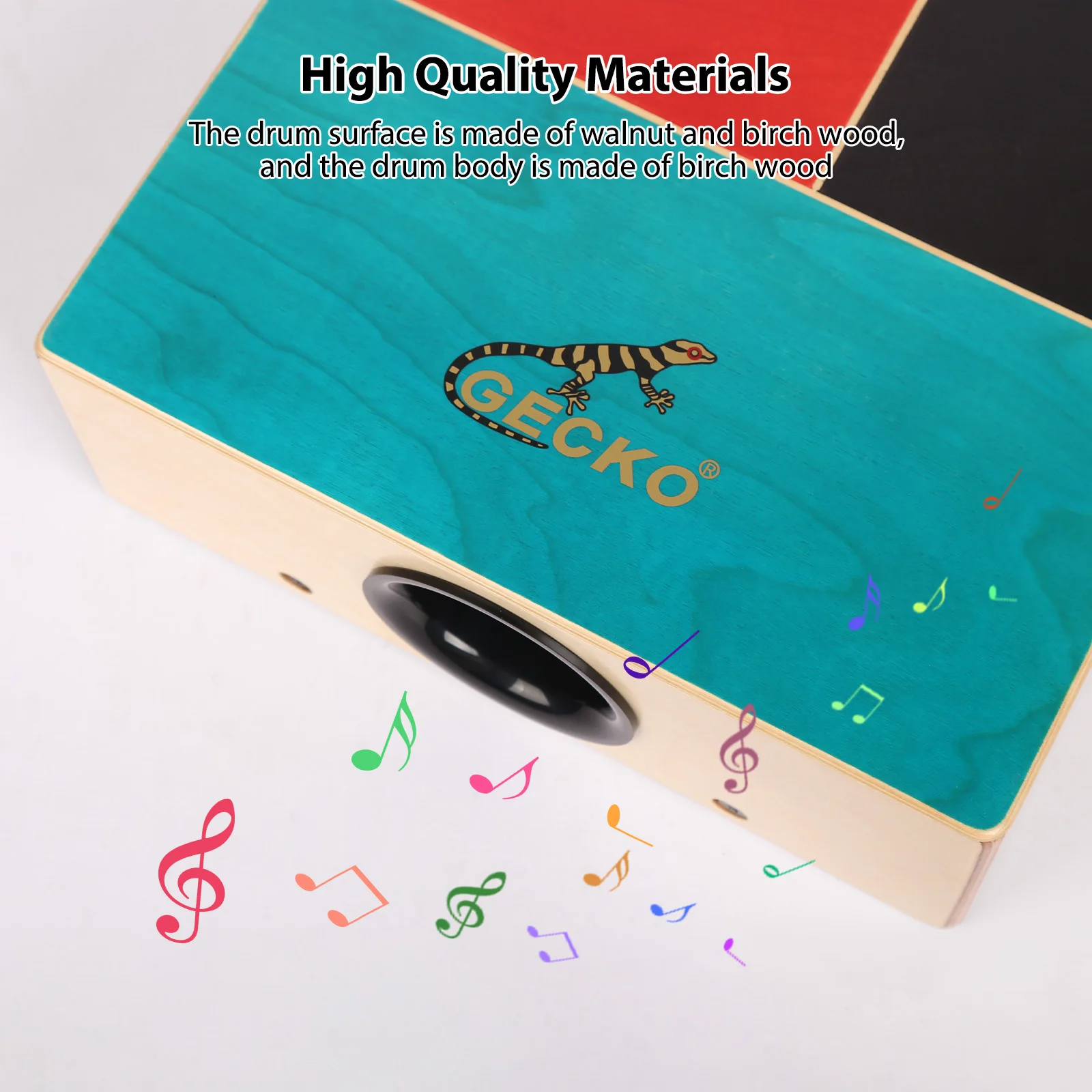 GECKO Cajon Wooden Drum Flat Hand Drum Percussion Instrument Adjustable Strap Portable Box Beginners Traveling