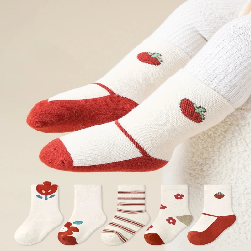 5 пар/партия, детские носки из чесаного хлопка