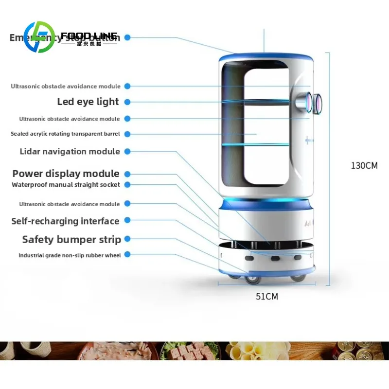Robot di Servizio AI Personalizzato per Ristoranti con Dialogo Intelligente per Consegna di Cibo/Piatti e Trasferimento Oggetti, Cameriere Completamente Automatico - immagine 2