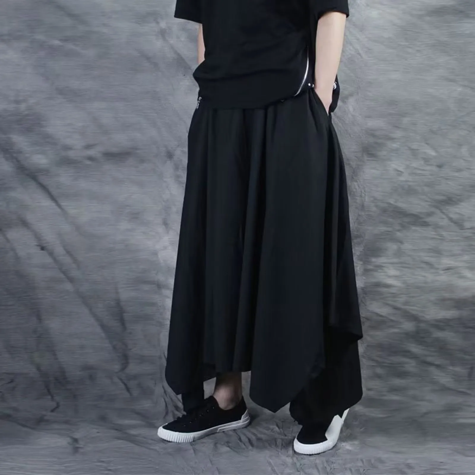 Men Pants Vintage Men Trousers Elastic Casual Baggy Hakama Hip-Hop Harajuku Cotton Linen Wide-Legged Loose Drawstring Pants