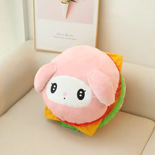 Sanrio Cartoon Kawaii Pochacco Kuromi Plush Toy Padded Cinnamoroll Plush Cushion Pillow Hamburger Pillow Doll Kid Birthday Gifts