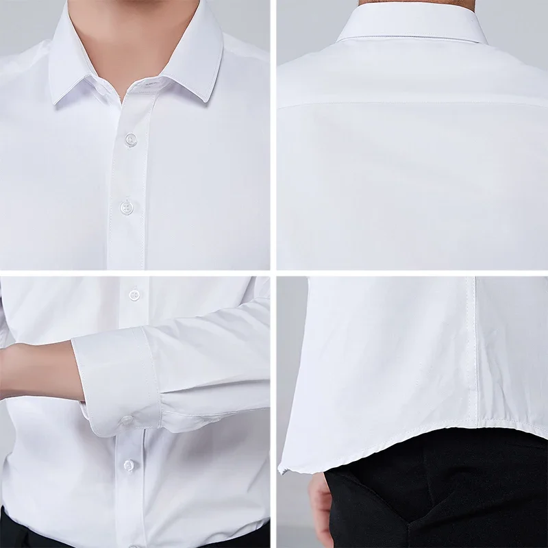 Men Long Sleeve Shirt Business Hydrophobic Anti-fouling Slim Fit Big Size 5XL