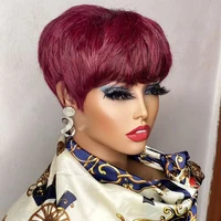 Perruque Pixie Cut Brésilienne Naturelle avec Frange, Cheveux Courts Bruns Colorés, Faite à la Machine, pour Femme Noire 4