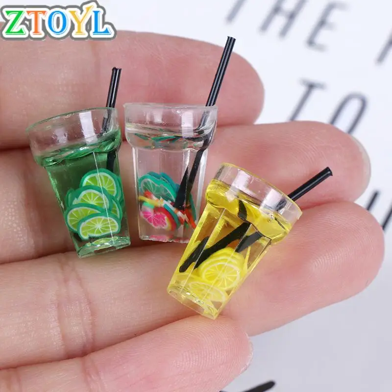 1/12 Dollhouse Miniature Food Mini Resin Fruit Bottle Simulation Drinks Model Toys Fruit Drink Play Dollhouse Dolls Accessories