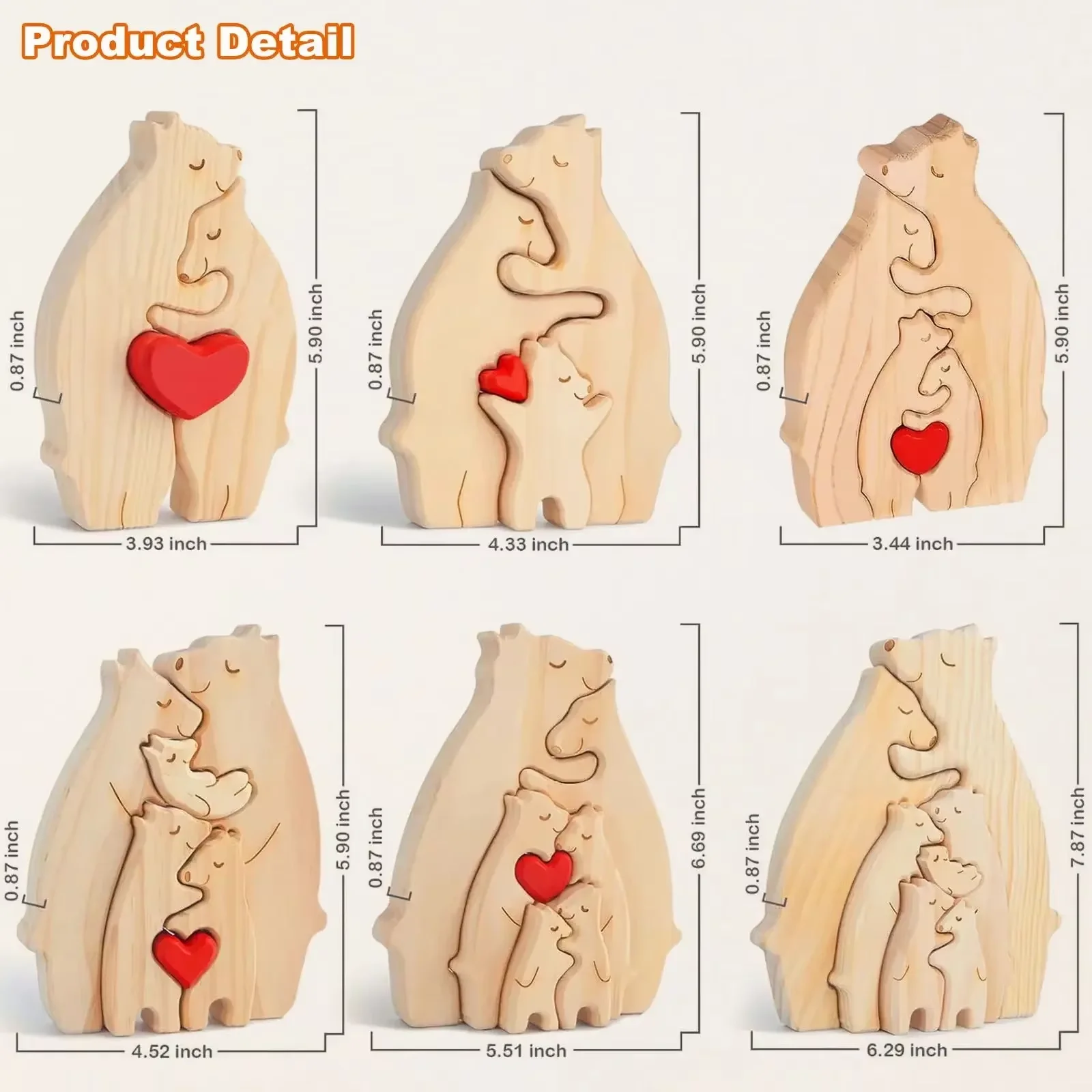 Cozy Bear Family Wooden Sculpture - Handcrafted Desk Decor & Gift Ornament