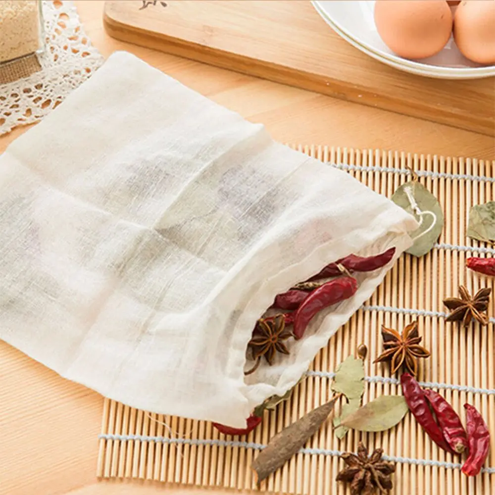 Description Picture 6 of itemCotton Cloth Bag Reusable Locking Spice Strainer Mesh Filter Chinese Medicine Herbal Ball Cooking Tools Colander Soup Tea Bag