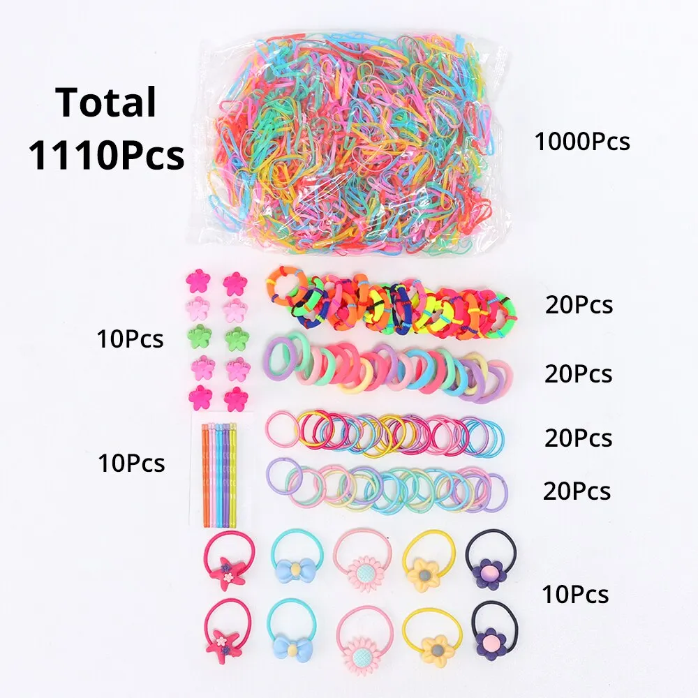 1100PCS Girls Hair Accessories Kit, Kids Styling Play Set with Hair Bands Clips Ties, DIY Hairstyle Doll Toy Gift