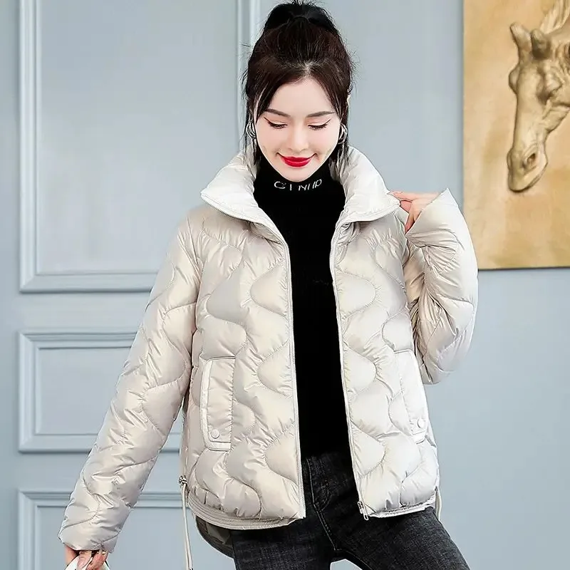 

2024 New Women Cotton Coat Winter Jacket Bright Face Free Wash Parkas Joker Loose Outwear Short-Length Stand Collar Overcoat