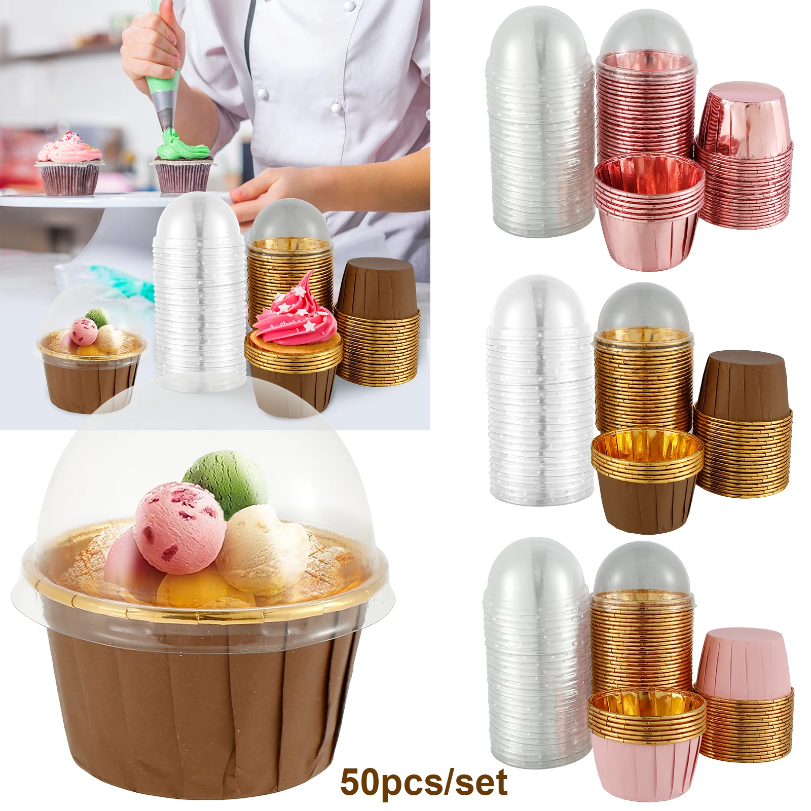Muffin cupcake liners 50pcs Foil Portable Heat Resistant Aluminum Cake Cups Non-stick Round Aluminum Muffin Liners Easy to Use