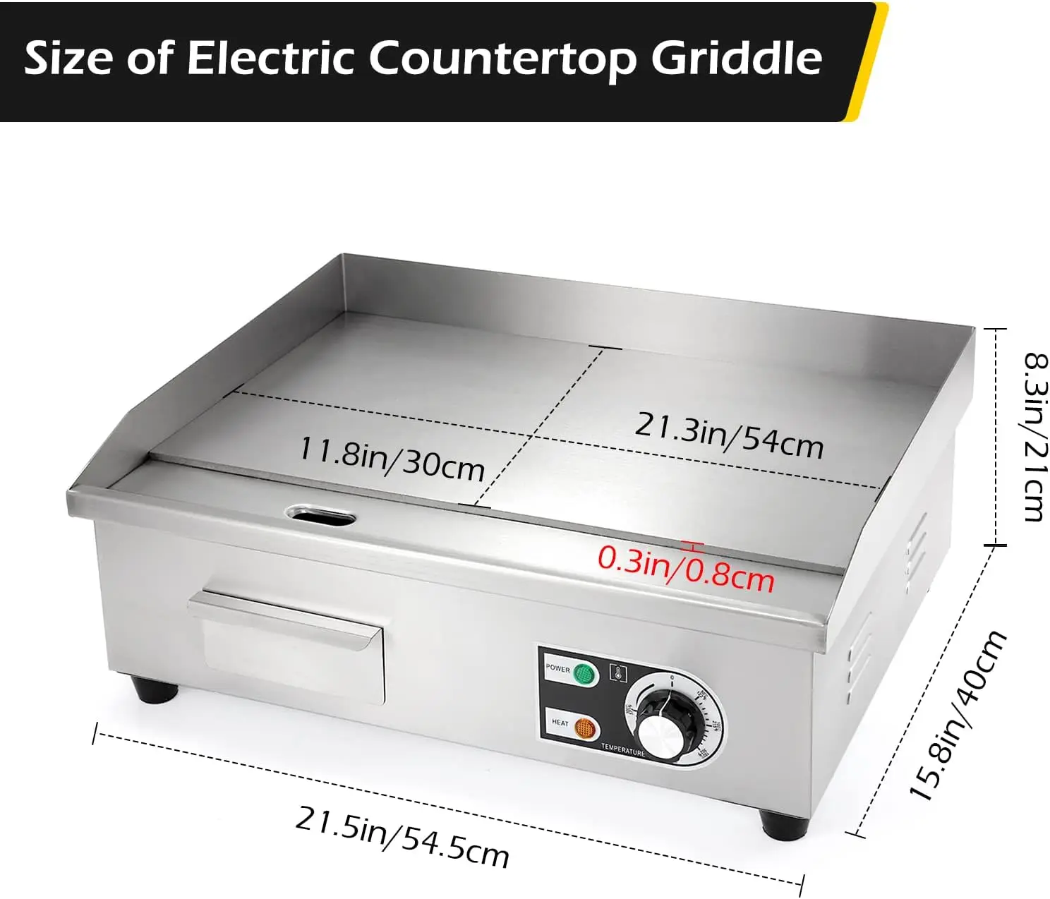 Commercial Electric Griddle 22'' Flat Top Grill Countertop Griddle 3000W 110V Stainless Steel Teppanyaki Grill Large Griddles fo 5