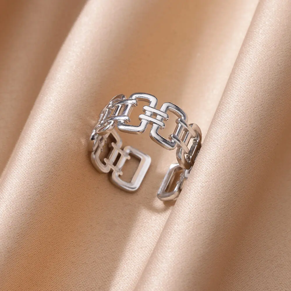 Hollow Stainless Steel Rectangle Rings For Women