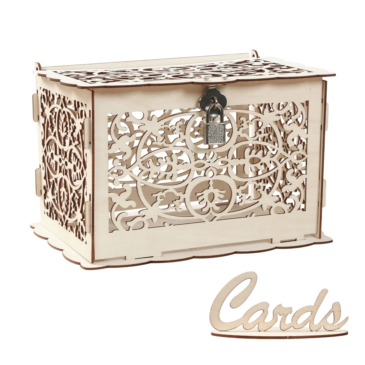 Wooden Gift Card Boxes Wooden Wedding Gifts Card Boxes With Lock Mr&Mrs Couple Flower Pattern Envelope Sign Cards Wood Box DIY Rustic Wedding Supplies