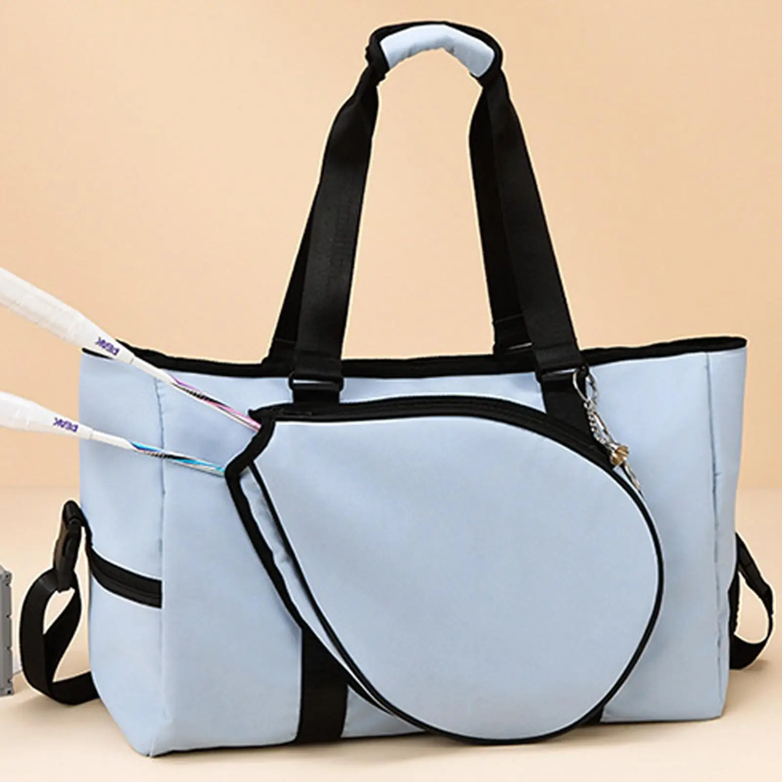 Badminton Racket Shoulder Bag with Zipper Large Capacity Tote Badminton Racquet Carry Bag for Men Women with Shoe Compartment