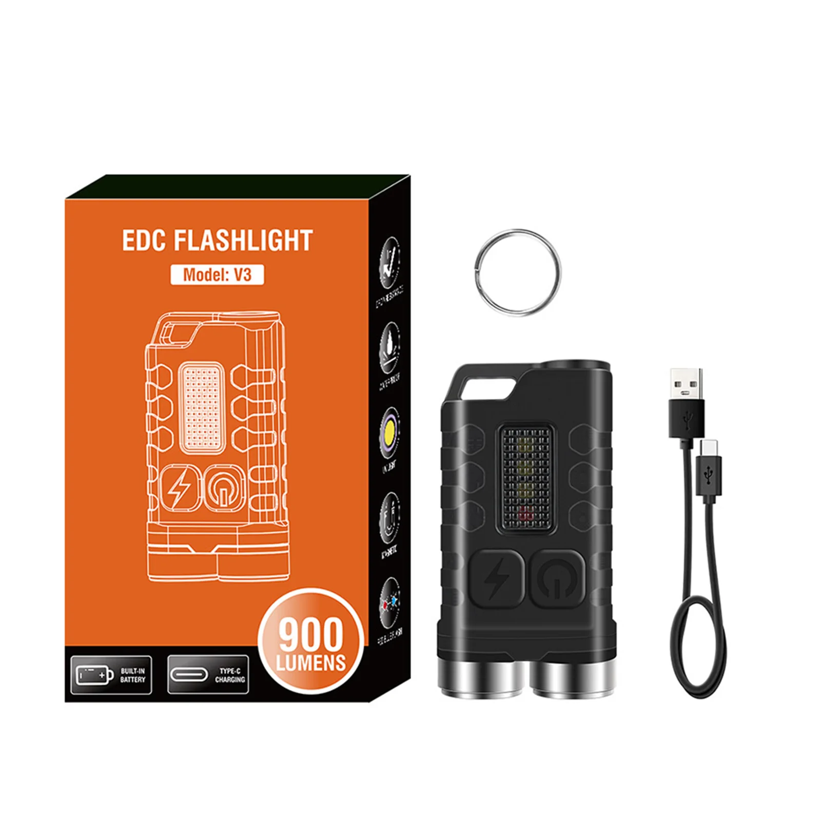캠핑용 미니 EDC 손전등, USB C 타입 충전 소형 토치 라이트, IP65 방수 적색 조명 SOS UV 라이트, 지폐 감지