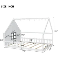 House Bed for Kids Full Montessori Floor Bed Wood Frame with Rails and Window, No Box Spring Needed, for Kids Teens Girls Boys 2
