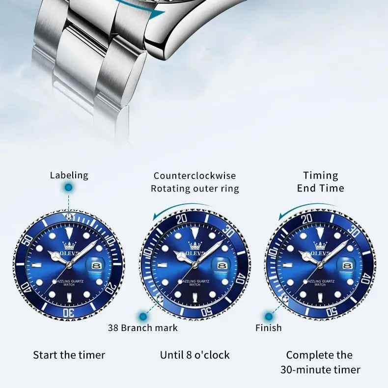 OLEVS 5885 رجال الأعمال ساعة الغوص ساعة كوارتز فاخ...