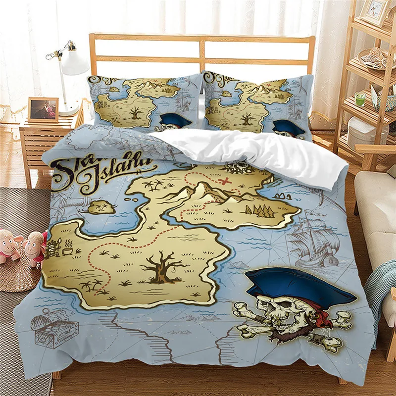 

Vintage Pirate Skull Print Bed Set 220x240 Double Cover Set King/Queen/Double/Single size Bed sets