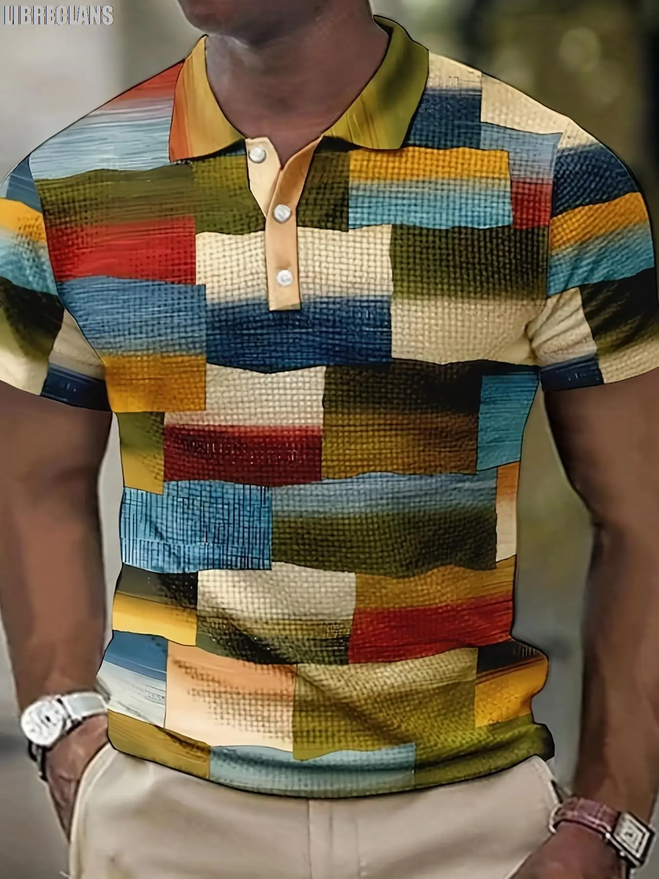 3D Men\'s Checker Print Polo Shirt Summer New Men\'s Short Sleeve Plus Size Fashion Lightweight Comfortable and Breathable Top