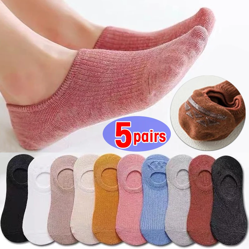 1/5 Pair Breathable Ankle Boat Socks Invisible Women Cotton Non-slip Low  Sock 